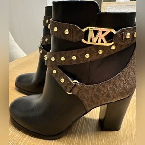 Michael Kors Black and Brown Multi Studded Logo Ankle Boot